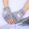 Bear Paw Mink Cat Claw Half Finger Flip Gloves Student Ladies Cute Plush Winter Writing Office Warm Gloves