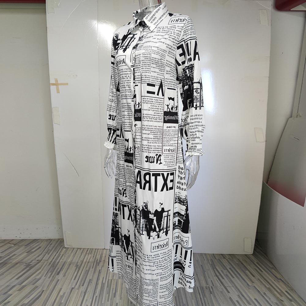 Весна 2023 Женское платье-рубашка с однобортным принтом и разрезом