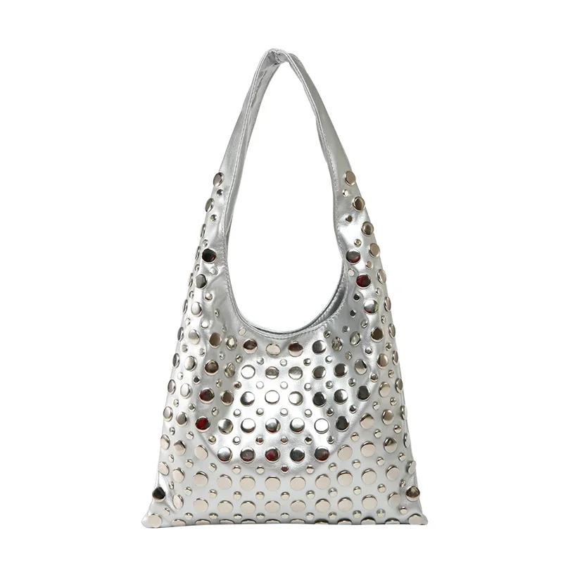 Fashion PU Big Rivets Designer Style Shoulder Bags for Girls  Trendy Large Capacity Personality  Girl Style Handbags