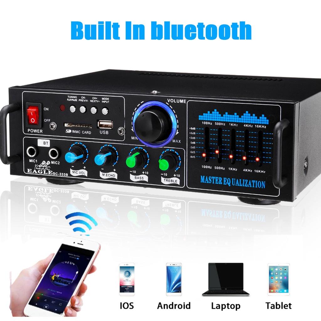 2000W 2 Micphone Bluetooth Stereo Amplifier Surround Sound Mixer 220V FM AUX USB SD AMP Home Cinema Karaoke Remote Control