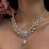 Sparkling Pearl Rhinestone Necklace Beads Pearl Collarbone Chain Sweet Double Layer Necklace  Gift