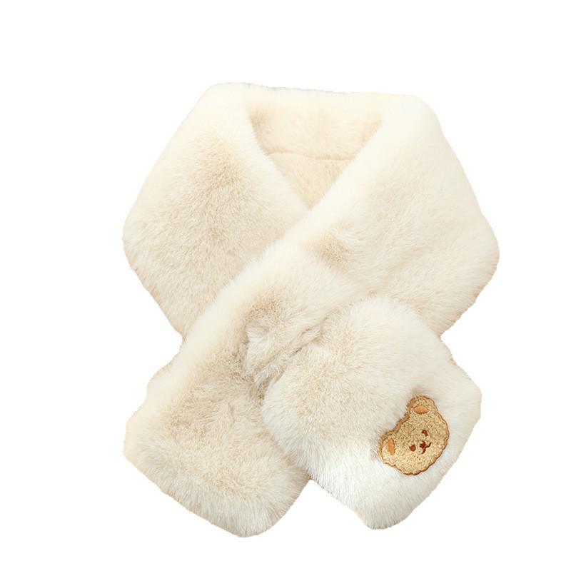 Newcomer Discount: Cute Bear Plush Women's Scarf - Imitation Rex Rabbit Fur, Warm & Versatile for Autumn/Winter