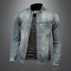 Новая мода Slim Fit Мужская стоячая молния Harley Мотоциклетная джинсовая куртка Мужское пальто