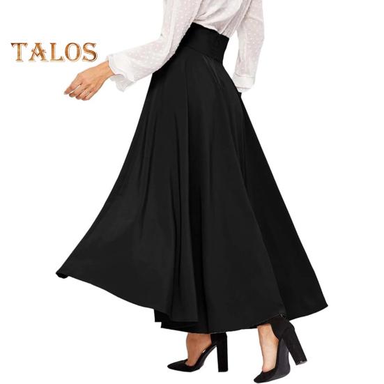 Женская макси-юбка на шнуровке с высокой талией трапециевидной формы, большие качели, сплошной цвет, широкая полоса, плиссированная длина до щиколотки, свободная весенне-летняя юбка в коммутационном стиле