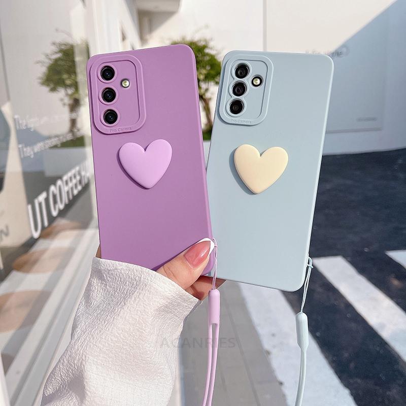 A 15 25 35 55 Love Heart Lanyard Silicone Case For Samsung Galaxy A15 A25 A35 A55 A14 A24 A34 A54 5G A04s Camera Cover A53 A52