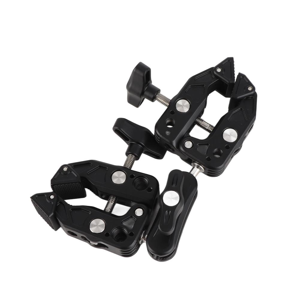 Double Camera Clamp 360 Degree Dual Clamp Camera Mount Crab Plier Clip with 1 4 3 8 Inch Interface Cold Shoe for