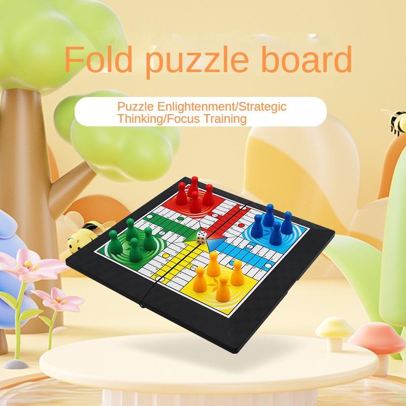 Ludo Board Game with Foldable Board Classic Toy Leisure Strategy Game Flying Chess for Family All Ages Party Games Table Toy