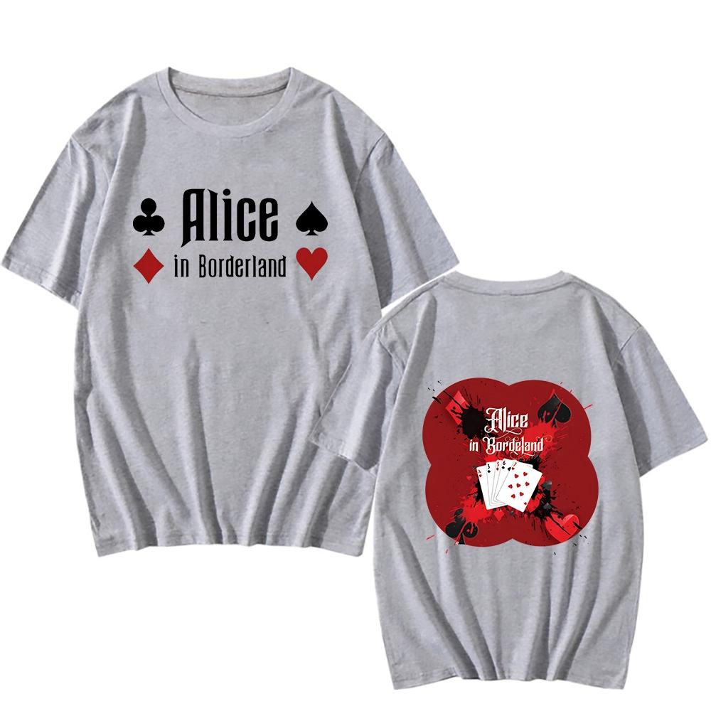 Футболка с принтом эмблемы «Алиса в Пограничье» Летняя женская повседневная свободная ретро-мода Уличный стиль Круглый вырез Короткий рукав Топы