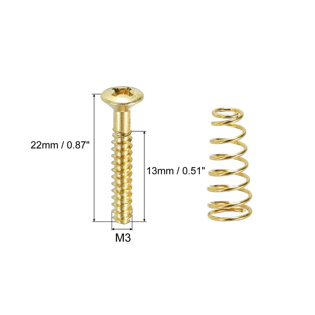 PATIKIL Guitar Pickguard Mounting Screws with Spring M3x22mm Screws Single Coil Pickup Ring Mounting Screws for Electronic Guitar Gold Pack of 12