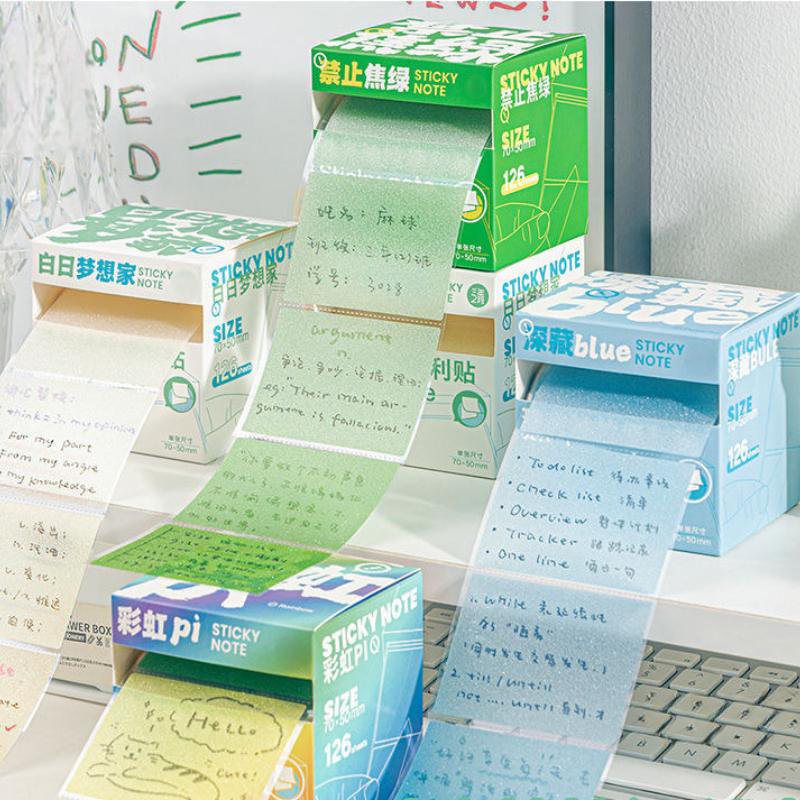 126sheet/set Pearlescent Gradient Color Sticky Note Transparent Keys Word Memo Pad Waterproof Knowledge Record Paper Student