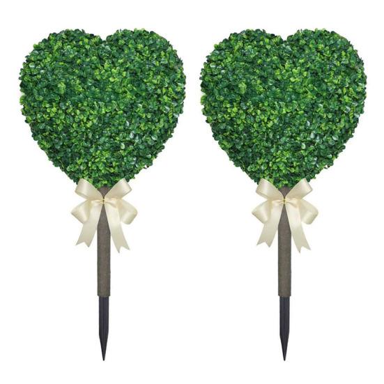 1/2Pcs Artificial Heart Topiary Tree Love Heart Topiary Stake with Rainbow Bow Indoor Outdoor Garden Porch Faux Shrubs Plants Decoration