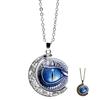 Fashion Unisex Rotate Round Dragon Eye Crescent Top Moon Pendant Long Chain