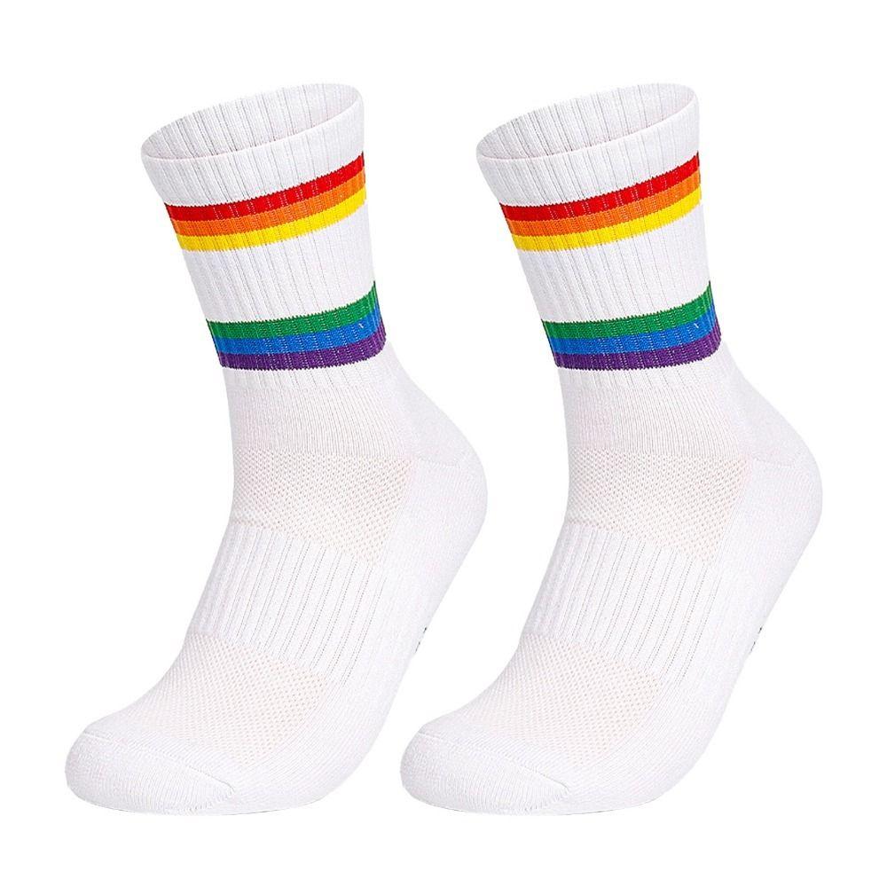2PCS Cotton Striped Socks Rainbow Stripe Sports Running Socks Sweat Absorbing Running Socks Running