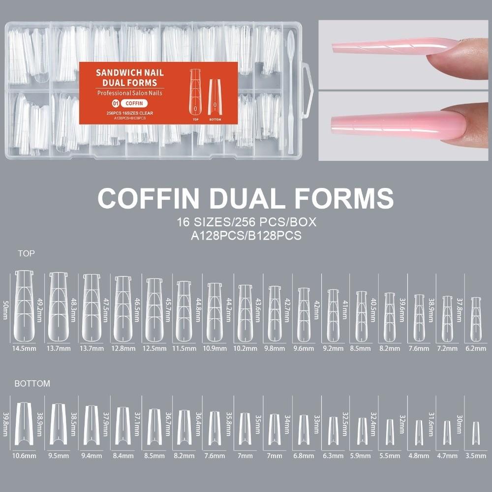 256Pcs/Box Transparent Nail Sandwich Dual Form DIY Tips Nail Extension Form New Nail Tips