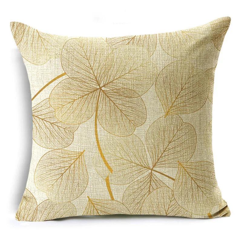 Nordic Style Golden Leaf Simple Bedside Cushion Cover Living Room Sofa Decoration Pillowcase 4040cm/4545cm/5050cm