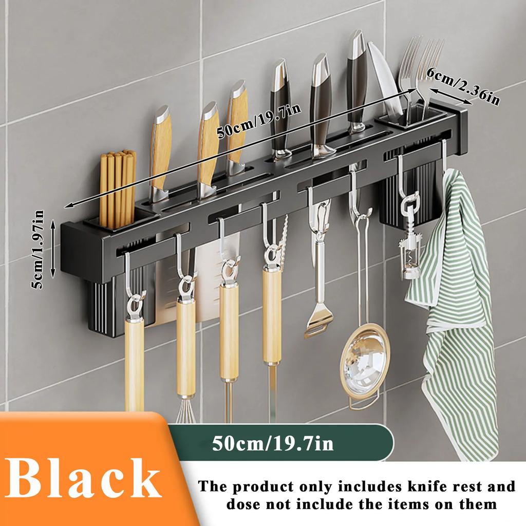 Стойка для хранения кухонных принадлежностей из нержавеющей стали, настенный держатель для ножей, съемная стойка для хранения ножей с несколькими кронштейнами и крючками