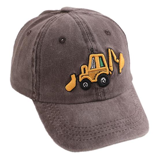 Детская шляпа унисекс, мытая бейсболка в стиле ретро, ​​мультяшный экскаватор, вышивка, с длинными полями, защита от солнца, защита от солнца, уличный головной убор, шляпа от солнца