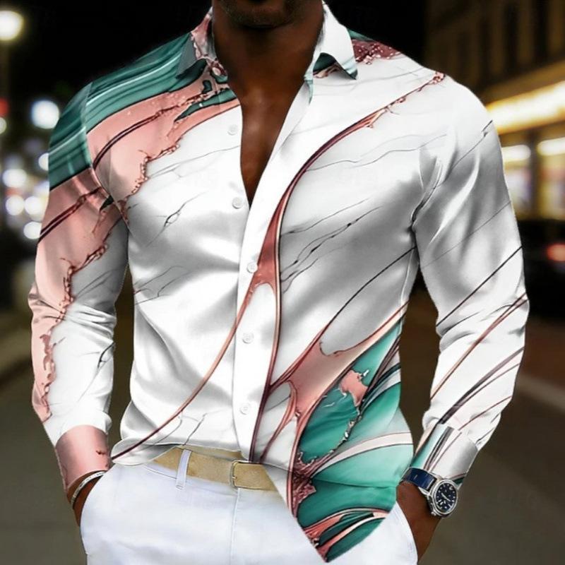 Men S Long Sleeve Shirt 3d Print Casual Business Style