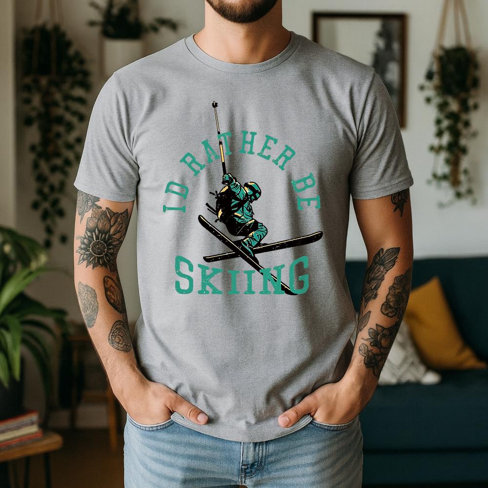 New Summer Unisexs 100 Pure Cotton TShirt Id Rather Be Skiing Ski Enthusiast Winter Adventure Casual Breathable Short Sleeve