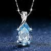 S925 Sterling Silver Necklace Angel Tears Crystal Blue Topaz Pendant Necklace for Woman Charm Jewelry Gift