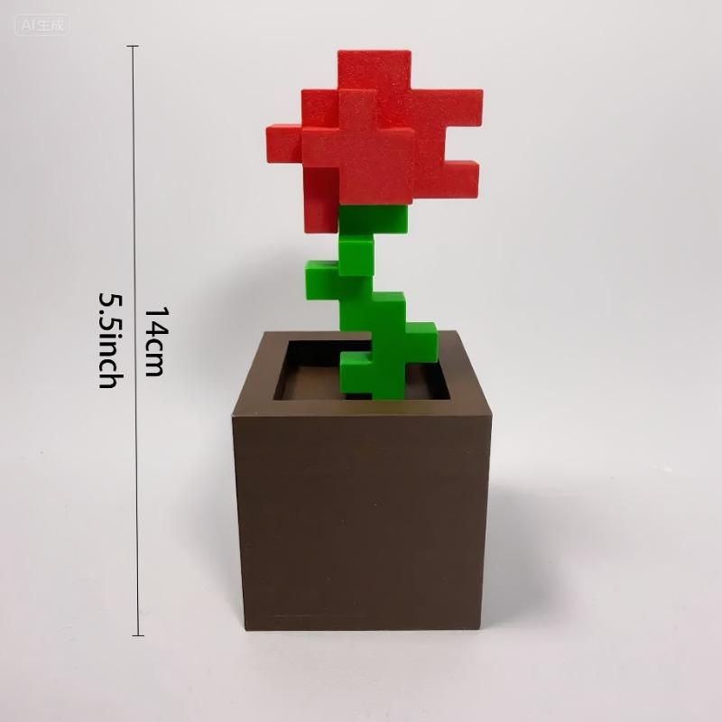 Pixel Rose Flower Decoration Unique 3D Printed Flower Plastic Flower Nightstands Desktops Office Desk Decor Furniture Decorations No Power Required