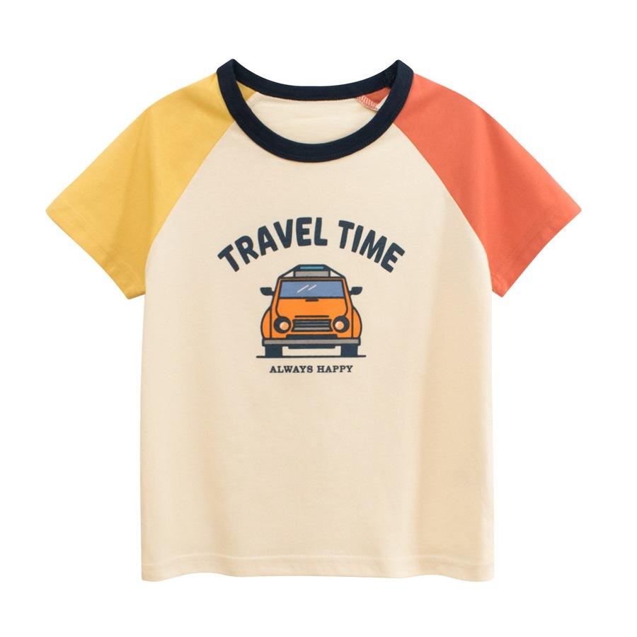 Boys' summer short-sleeved T-shirt new, children's shoulder-plugged top, foreign-style cartoon children's clothing