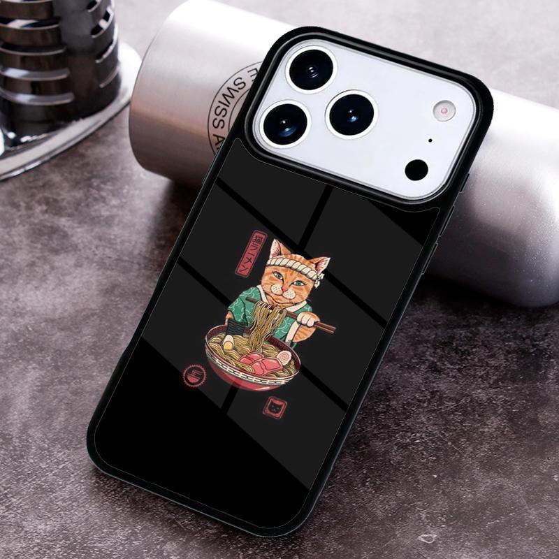 Ukiyo-e Samurai Cat Neko Ramen Phone Case For iPhone 17,16e,15,14,13,12,11,Mini,Pro,MAX soft Silicone Cover