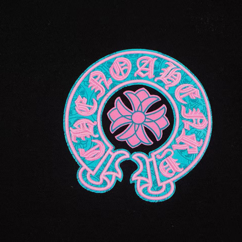 W369 CHROME HEARTS 2025 Летняя Новинка Высококачественный Хлопок Круглый Вырез Свободный Большой Размер Мужская и Женская Футболка Парная Футболка