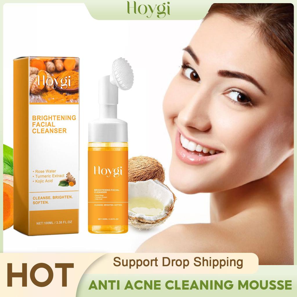 Hoygi Brightening Facial Cleanser 100ml, Turmeric Extract Gentle Foaming Face Wash for Deep Facial Cleansing