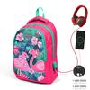 Школьный рюкзак с тремя отделениями Coral High Kids, неоновый, коралловый, водно-зеленый, с рисунком фламинго, USB, 23416
