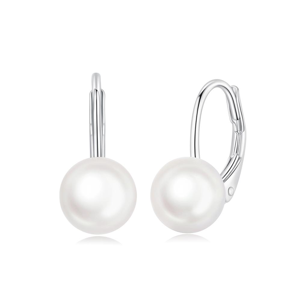 WOSTU 925 Sterling Silver Simple Pearl Huggies Earrings For Women French Style Pearl Hoop Earrings Elegant Jewelry Gift