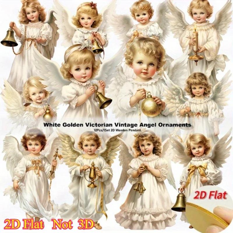 36pcs Artificial Wood Hanging Ornaments Vintage Christmas Angel Wooden Pendants for Holiday Home Outdoor Decor