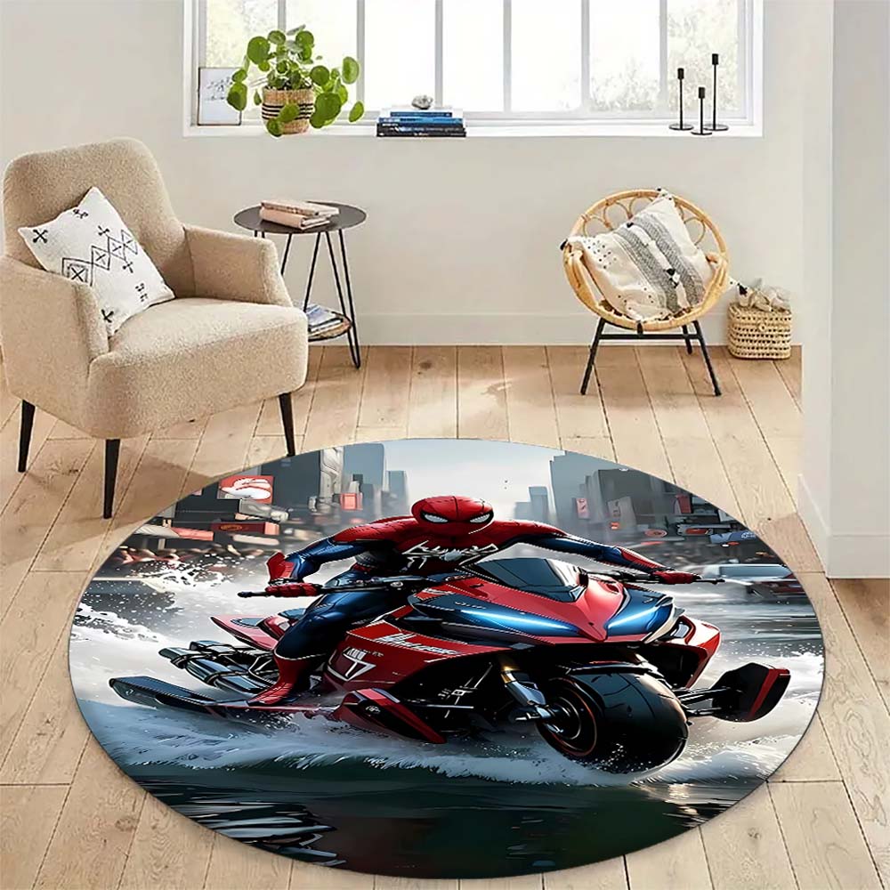Cool Spider-Man cartoon print round carpet, bedroom, living room and office rotating chair carpet, home decoration