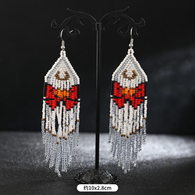 Длинные серьги с кисточками из рисовых бусин ручной работы, богемная ниша в стиле ретро, ​​персонализированные и стильные серьги для отдыха.