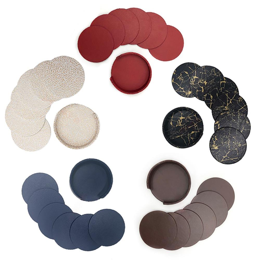 6 шт. набор ковриков для стола из искусственной кожи, круглые мраморные салфетки, подставки под чашки, напитки, подставки под горячее, кухонные принадлежности