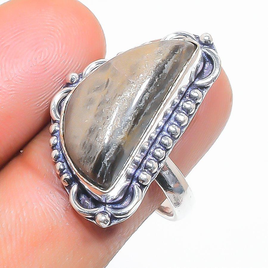 Ocean Fume Agate Gemstone 925 Sterling Silver Jewelry Ring Size 7