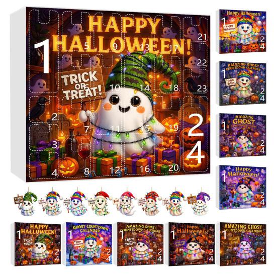Хэллоуин Адвент-календарь 2025 24-дневный календарь обратного отсчета с акриловыми украшениями в виде призрака/гнома/тыквы для помещения