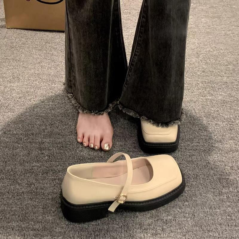 Французский ретро британский стиль маленькие кожаные туфли женские весенние новые туфли Мэри Джейн с квадратным носком на низком каблуке с открытым подъемом одиночные туфли