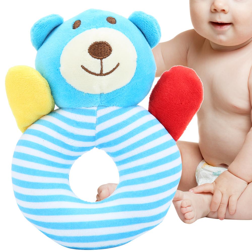 Hand‑Crank Plush Toy Educational Toddler Hand Rattle Puzzle Toy Appeasing Baby Gift(Blue