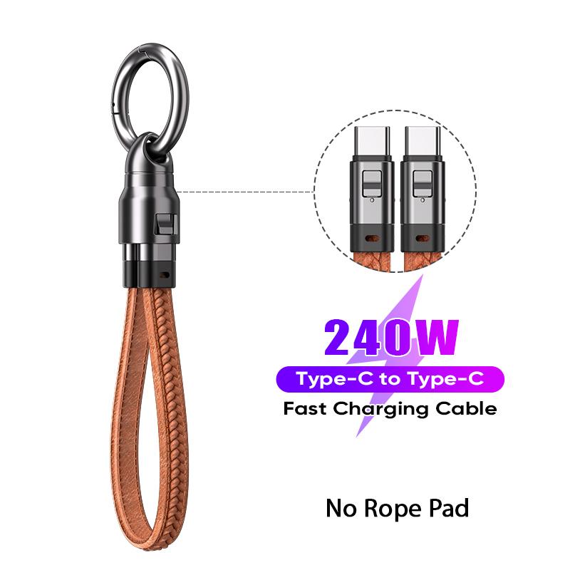 Кабель для быстрой зарядки мобильных устройств 240 Вт Type-C на USB-C Брелок Веревка для подвешивания против потери 48 В 5 А Короткий кабель Кабель для зарядки ноутбука/планшета