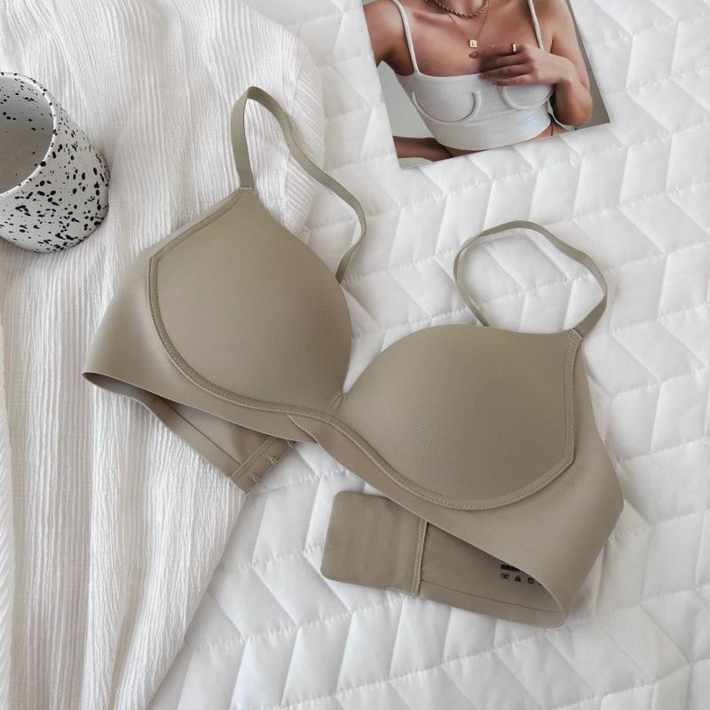 Peninsula seamless steel rim underwear women's small breasts gather thin cup solid color triangle cup simple summer upper support comfortable bra