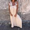 Women Dress 3D Rose Decor Shoulder Strap Sleeveless Pleated Slip Dress Loose Solid Color Backless Maxi Dress for Beach Party Datings