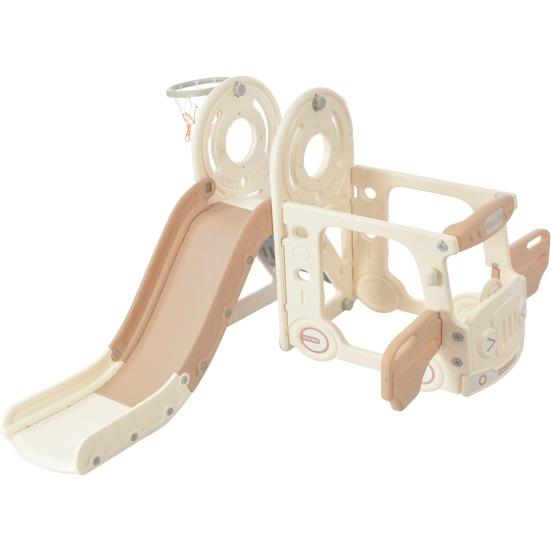 Children Slide Set, Kids Slide Set Including Bus, Slide, Activity Ladder, Basketball Hoop And Matching Basketball