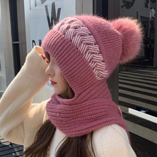 Женская зимняя шапка, вязаная толстая цветная шапка, ветрозащитная, теплая, мягкая, защита ушей, плюшевый декор, эластичная противоскользящая шапка, шарф, комбинированная женская шапка