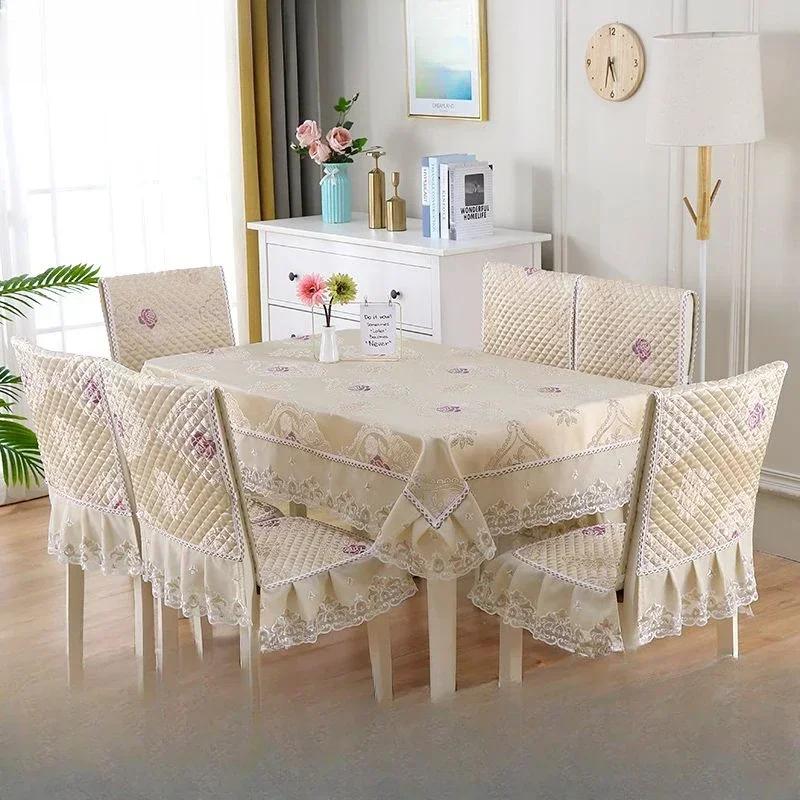 Волнистый кружевной чехол на стул с цветочным узором, утолщенная тканевая подушка для обеденного стола, европейский стиль, большой скатерть с цветком, чехол на стул