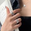 Elegant Korean Style Black And White Checkerboard Adjustable Ring For Women Fashion Accessory