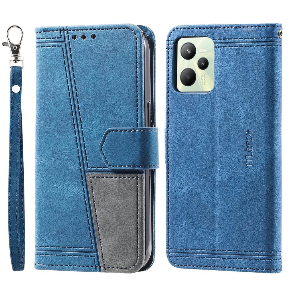For Oppo/Realme All Series Oppo A7,Reno5,A94,C21Y,A52,A72,Narzo 50A...Hand Rope Style Splicing Design PU Leather Flip Stand Wallet Phone Case