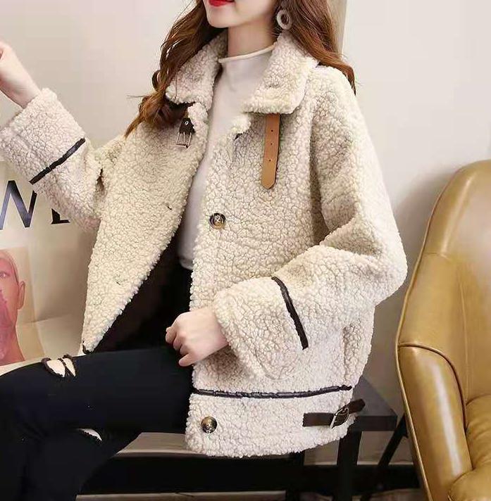 Осеннее женское утолщенное пальто из овечьей шерсти в Корейском стиле, свободная теплая одежда больших размеров с длинными рукавами