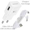 Pour Samsung Galaxy A5 2017 : Chargeur Rapide USB Original 2A + Câble Long Blanc Univ