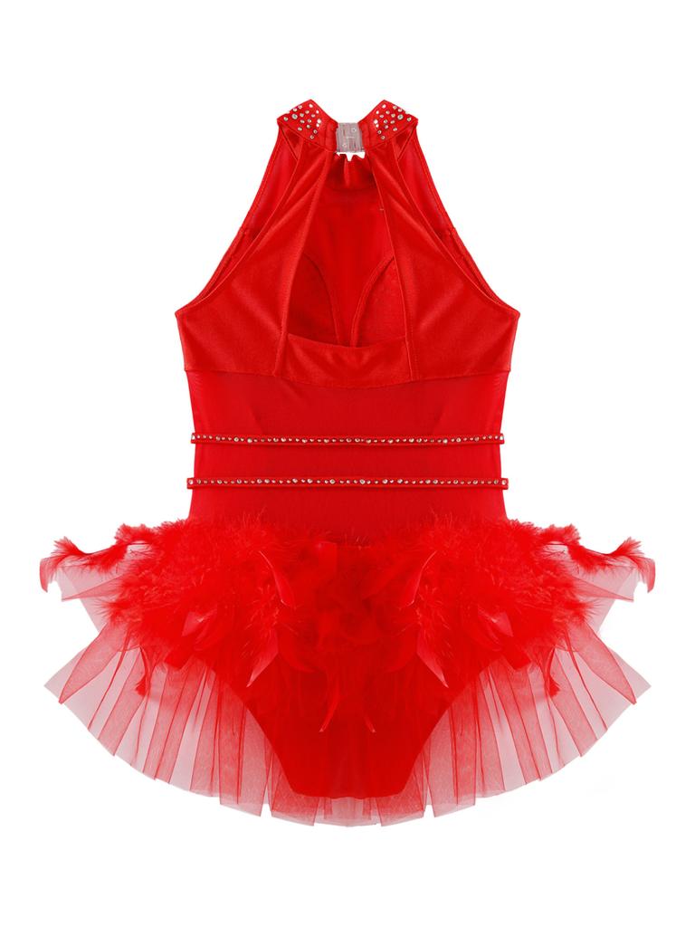 Kids Girls Ballet Jazz Dance Performance Ballerina Costume Sleeveless Fancy Skating Leotard Tulle Skirted Gymnastics Unitard